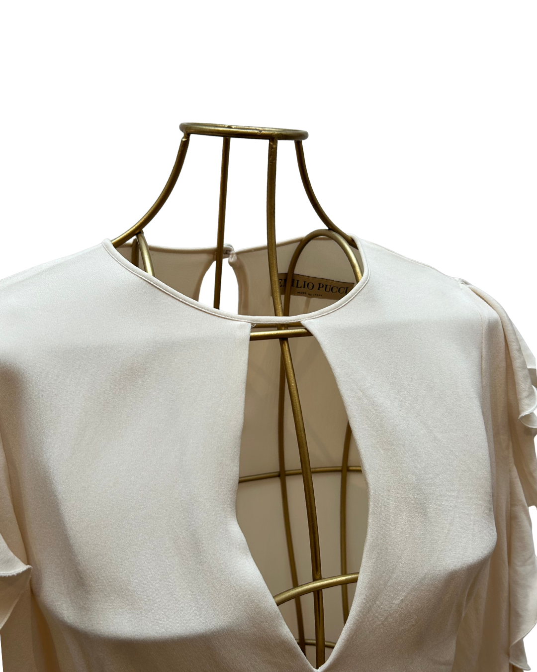 Emilio Pucci – Vestido de seda marfil con mangas drapeadas
