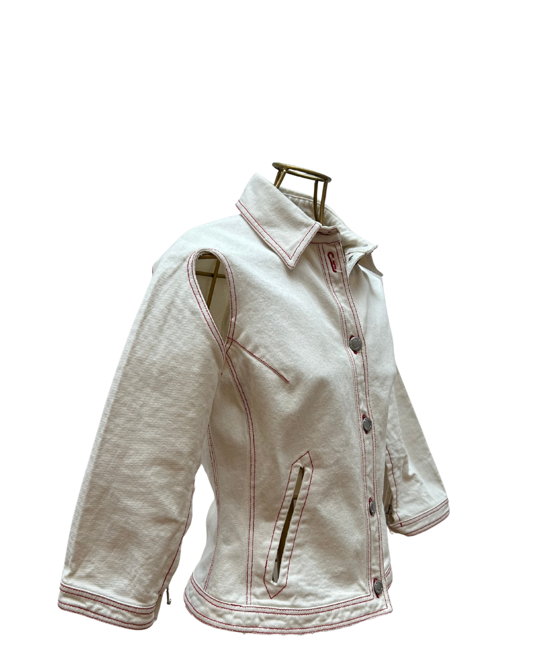 Alexander McQueen – Chaqueta denim blanca con costuras rojas