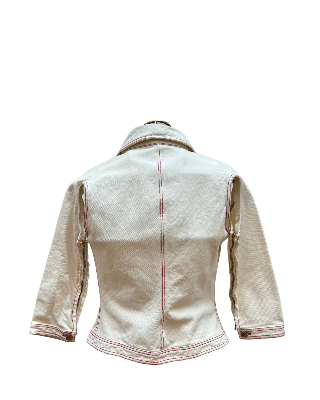 Alexander McQueen – Chaqueta denim blanca con costuras rojas